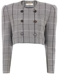Chloé - Cropped Wool Checkered Jacket - Lyst