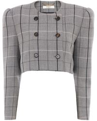 Chloé - Cropped Wool Checkered Jacket - Lyst