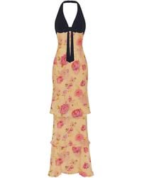 Rasario - Bow-Detailed Chiffon & Velvet Maxi Dress - Lyst