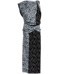 Lanvin - Printed Draped Silk Midi Dress - Lyst