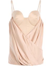 Balmain - Draped Silk-Satin Bustier Top - Lyst