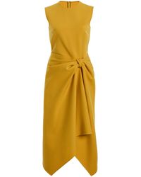 Oscar de la Renta - Draped-Waist Wool-Blend Cocktail Midi Dress - Lyst