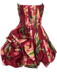 Carolina Herrera - Floral-Print Pleated Mini Dress - Lyst