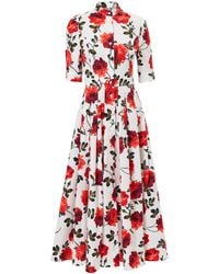 Carolina Herrera - Buttoned Stemmed-Rose-Printed Stretch-Cotton Shirt Dress - Lyst