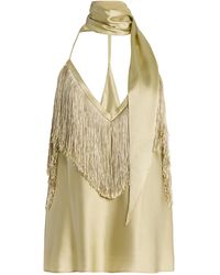 De La Vali - Exclusive Sirocco Scarf-Neck Fringed Silk-Blend Satin Top - Lyst