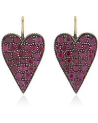 Sylva & Cie - Ten Table 18k Yellow Gold Ruby Heart Earrings - Lyst