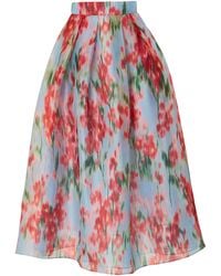 Carolina Herrera - Floral Silk Chiffon Midi Skirt - Lyst