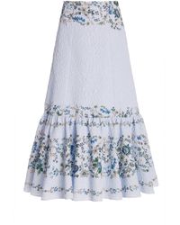 Erdem Claudena Floral-embroidered Cloqué Midi Skirt - Blue