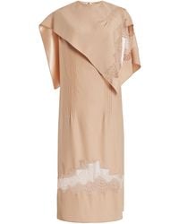 Ferragamo - Lace-Trimmed Organic Silk Midi Dress - Lyst