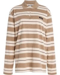 Miu Miu - Striped Cotton Polo Top - Lyst