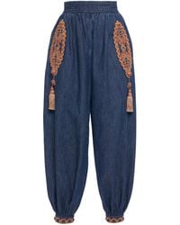 Valentino Garavani - Embroidered Chambray Balloon-Leg Pants - Lyst