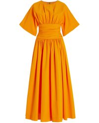Carolina Herrera - Ruched Cotton Poplin Midi Dress - Lyst
