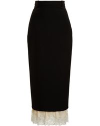 Balenciaga - Lace-trimmed Wool Midi Pencil Skirt - Lyst