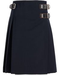 Prada - Belt-Detailed Pleated Wool-Blend Midi Skirt - Lyst