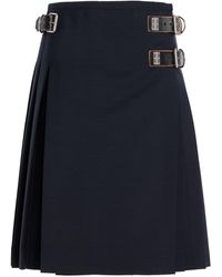 Prada - Belt-Detailed Pleated Wool-Blend Midi Skirt - Lyst