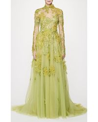 Pamella Roland Embroidered Tulle Gown - Green