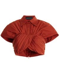 Brandon Maxwell - Draped Cotton Cropped Top - Lyst