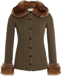 Saint Laurent - Cashmere Cable Knit Cardigan With Fur Trim - Lyst