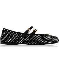 Prada - Crystal-embellished Suede Ballet Flats - Lyst