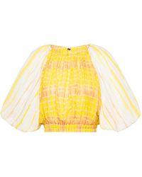 Aje. Wilderness Printed Cotton Cropped Top - Yellow