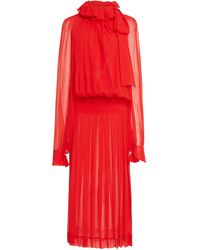 Victoria Beckham Draped Gathered Silk Midi Dress