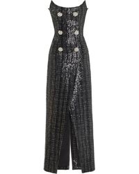 Balmain - Strapless Embellished Sequined Metallic Tweed Gown - Lyst