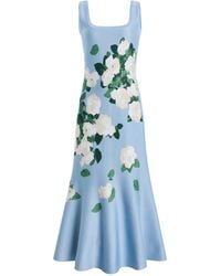 Carolina Herrera - Floral Ruffled Silk-Blend Midi Dress - Lyst