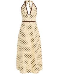 Posse - Bowie Polka-Dot Linen-Cotton Midi Halter Dress - Lyst