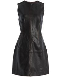 STAUD - Binx Distressed Leather Mini Dress - Lyst
