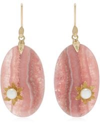 Annette Ferdinandsen - Waterlily 14k Yellow Gold Rhodochrosite And Pearl Earrings - Lyst