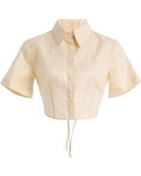 Matthew Bruch - Linen Cropped Tie-Back Shirt - Lyst