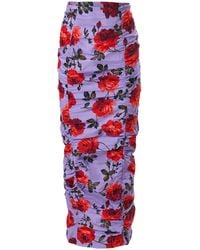 Carolina Herrera - Ruched Stemmed-Rose-Printed Stretch-Cotton Pencil Skirt - Lyst