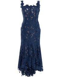 Oscar de la Renta - Asymmetric Floral Guipure Midi Dress - Lyst