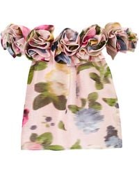 Carolina Herrera - Off-The-Shoulder Floral Silk Rosette Top - Lyst