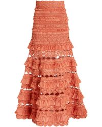 Zimmermann Postcard Fringed Crocheted Midi Skirt - Pink