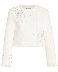 DES_PHEMMES - Exclusive Crystal-embellished Cotton Tweed Cropped Jacket - Lyst
