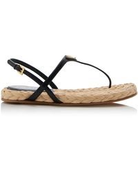 Prada - Leather, Raffia Sandals - Lyst