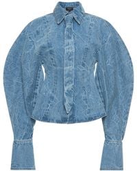 A.W.A.K.E. MODE - Tie-Detailed Acid-Washed Denim Shirt - Lyst