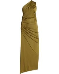 Atlein - Asymmetric Ruched Satin Maxi Dress - Lyst