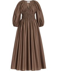 Matteau - Shirred Puff-sleeve Organic Cotton Midi Dress - Lyst