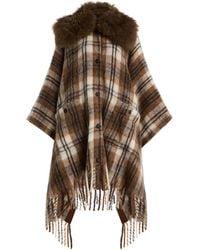 Moncler - Shearling-Trimmed Checked Wool Cape - Lyst