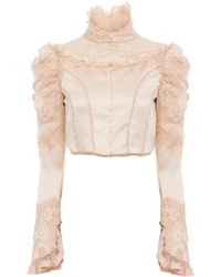 Chloé - Lace-Detailed Silk-Satin Cropped Jacket - Lyst