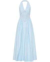 ROAME. - Maddie Broderie Anglaise Cotton Halter Maxi Dress - Lyst