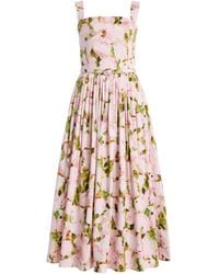 Oscar de la Renta - Watercolor Iris Poplin Midi Dress - Lyst