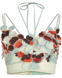 Silvia Tcherassi - Kim Floral-Appliquéd Stretch-Cotton Crop Top - Lyst