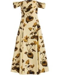 Oscar de la Renta - Cyclamen Off-The-Shoulder Stretch-Cotton Midi Dress - Lyst