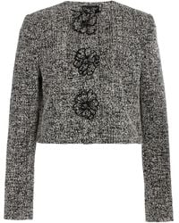Oscar de la Renta - Bouclé Tweed Cropped Jacket - Lyst