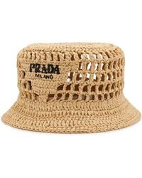 Prada - Raffia Bucket Hat - Lyst