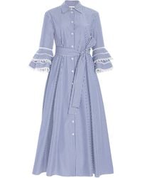 Carolina Herrera - Embroidered Cotton Midi Shirt Dress - Lyst
