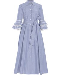 Carolina Herrera - Embroidered Cotton Midi Shirt Dress - Lyst